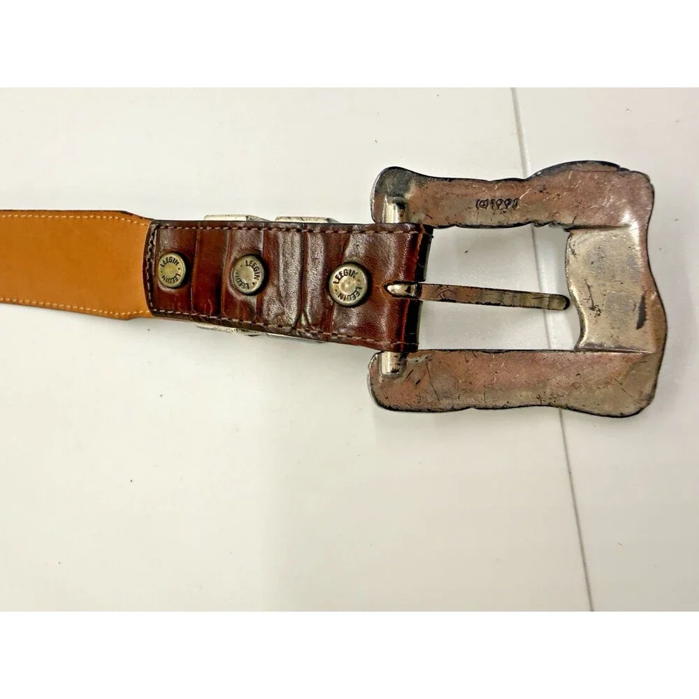 Onyx by Brighton Leather Belt Size 28 Brown 1993 Western 19809 Ornate‎ Buckle